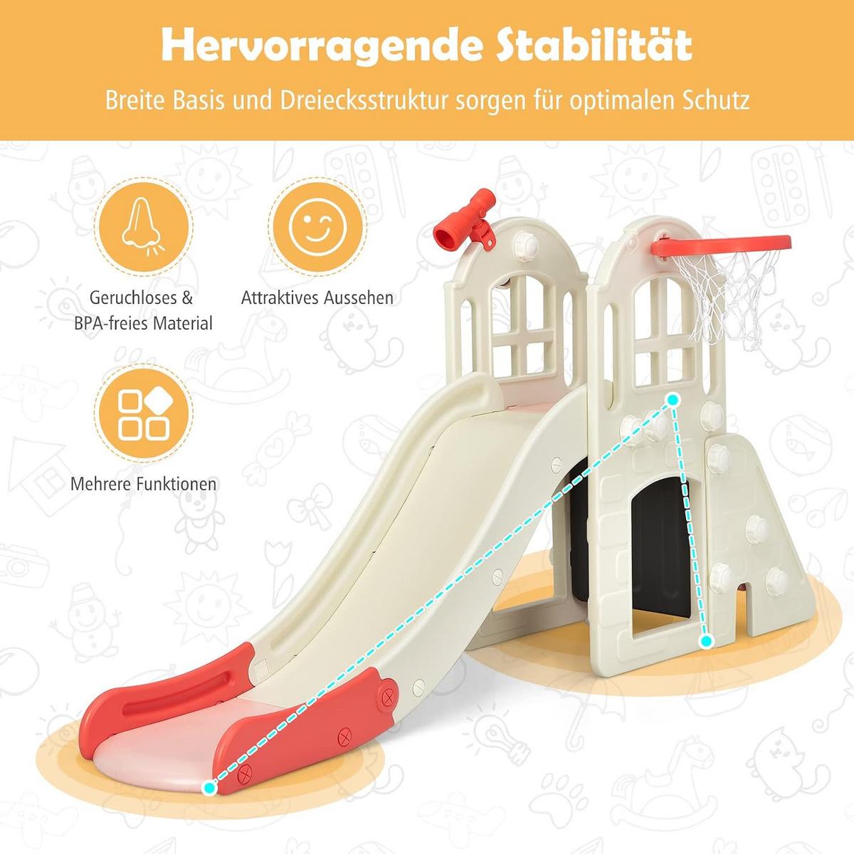 SPIELPLATZ 6 in 1 Kinder Pink - Pink, Kunststoff (190/98/83cm) - COSTWAY