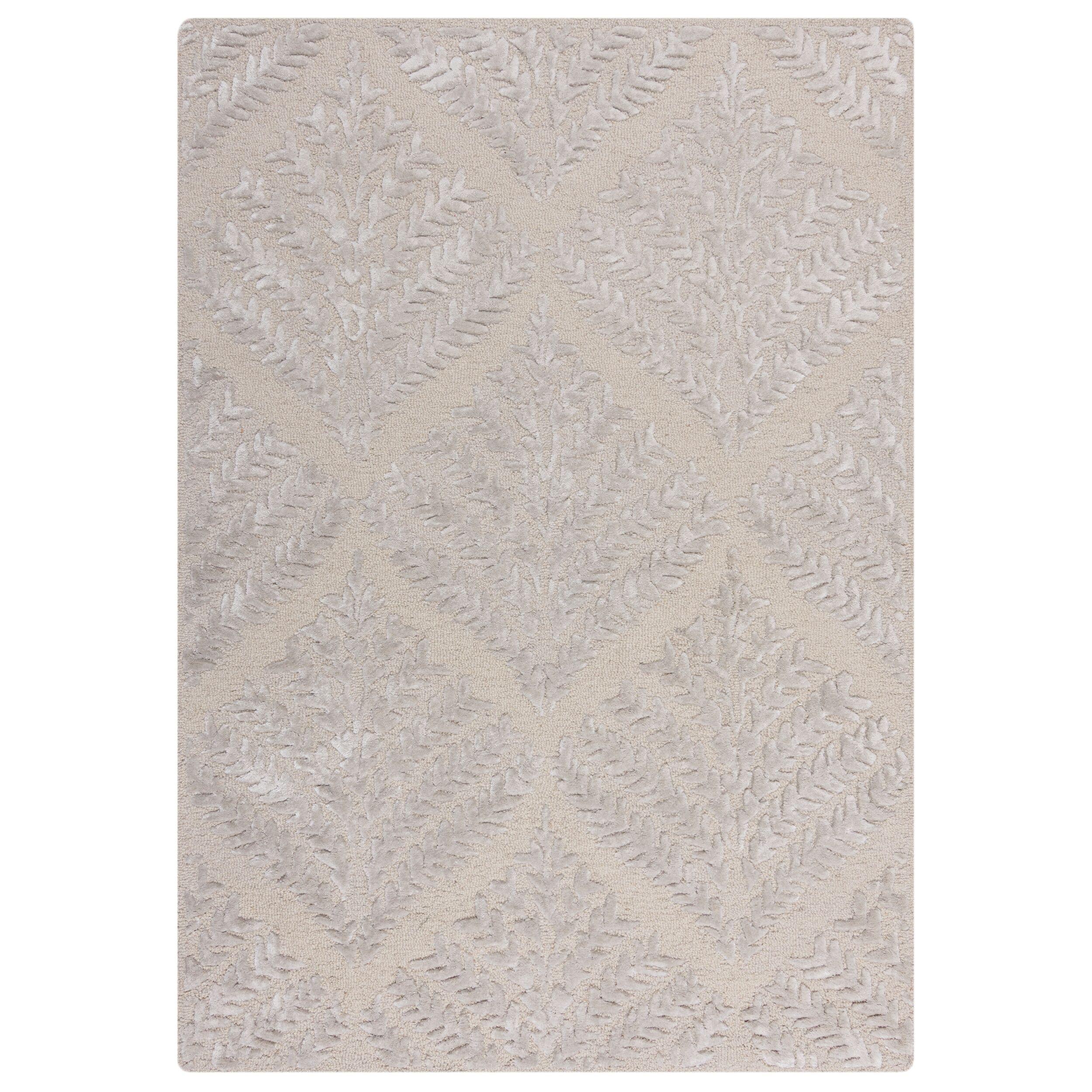 WOLLTEPPICH GLEN, Seidiger Glanz Blätter, Hellgrau, 200 x 290 cm - Grau, Textil (290/200cm) - KADIMA DESIGN