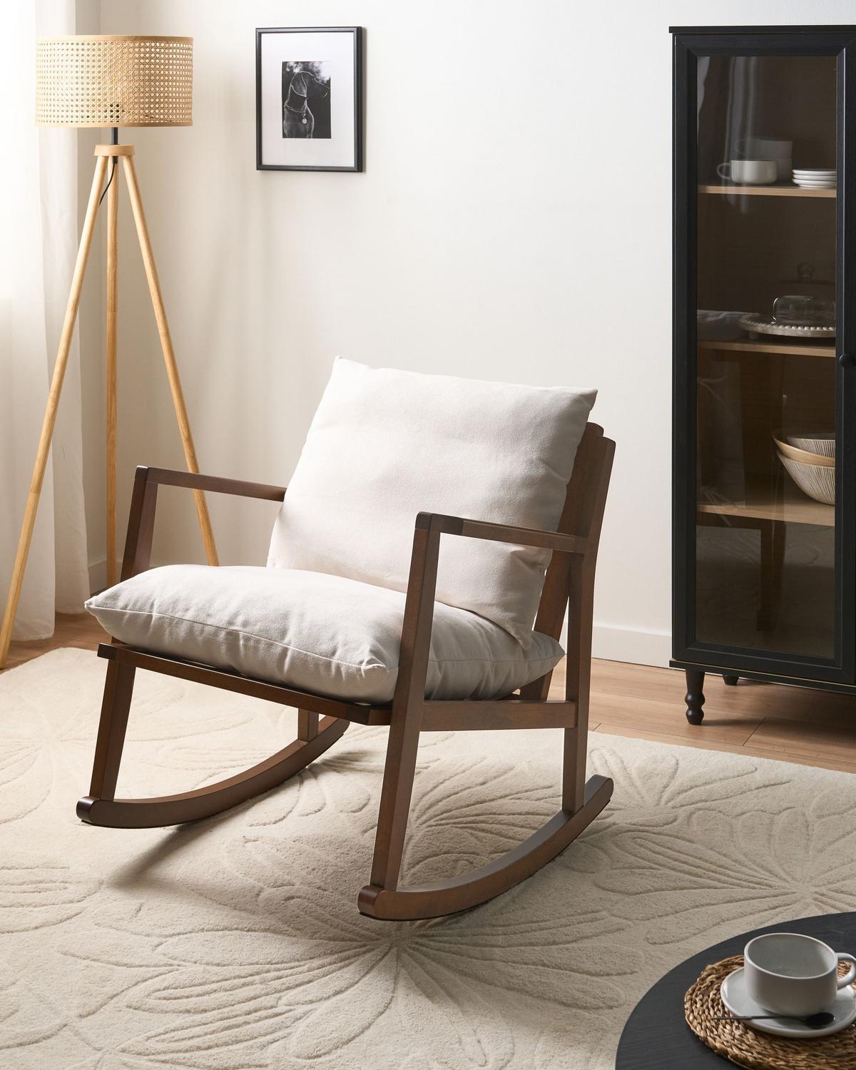 SCHAUKELSESSEL Holz Braun/Hellbeige Kjevik - Beige/Braun, Textil (65/75/75cm) - Beliani