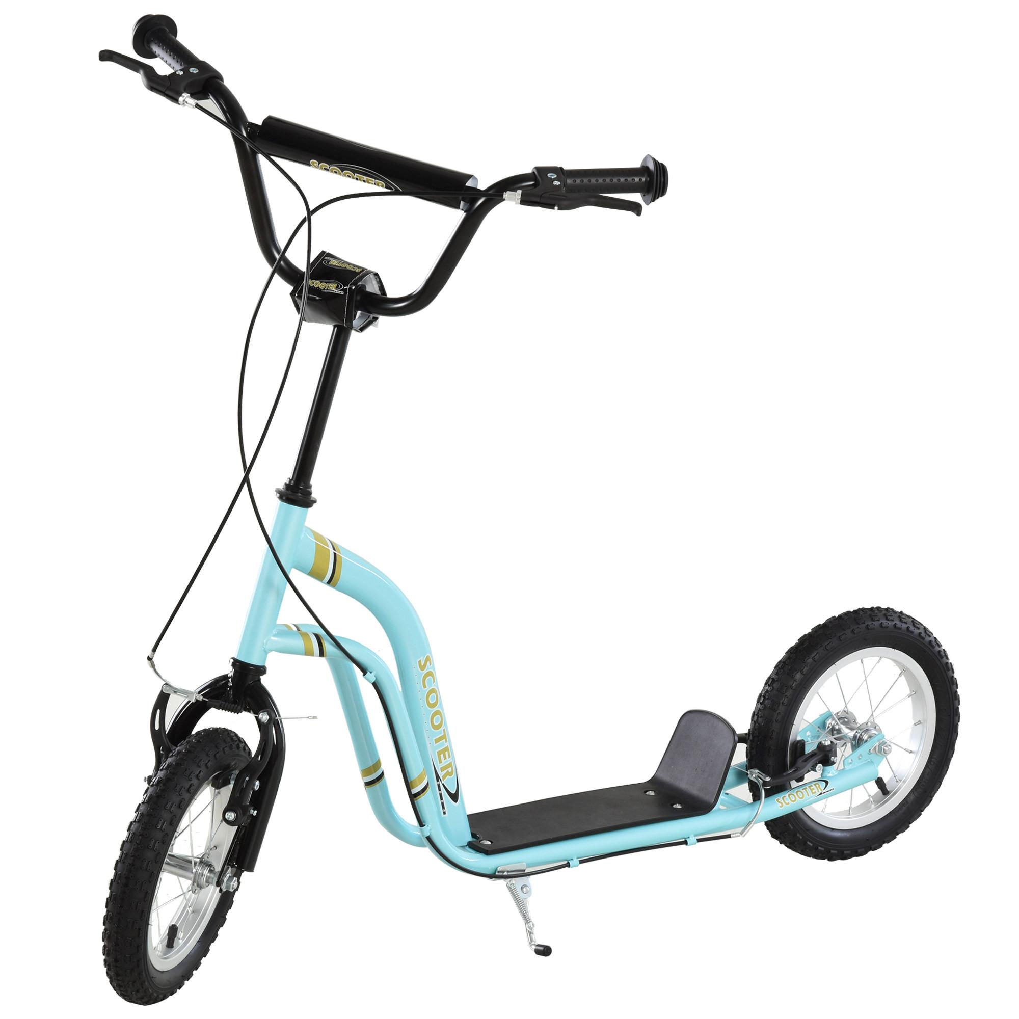 KINDERROLLER Höhenverstellbar Tretroller mit 12 Zoll Luftreifen, Kinder Roller - Hellblau, Metall (120/58/95cm) - HOMCOM