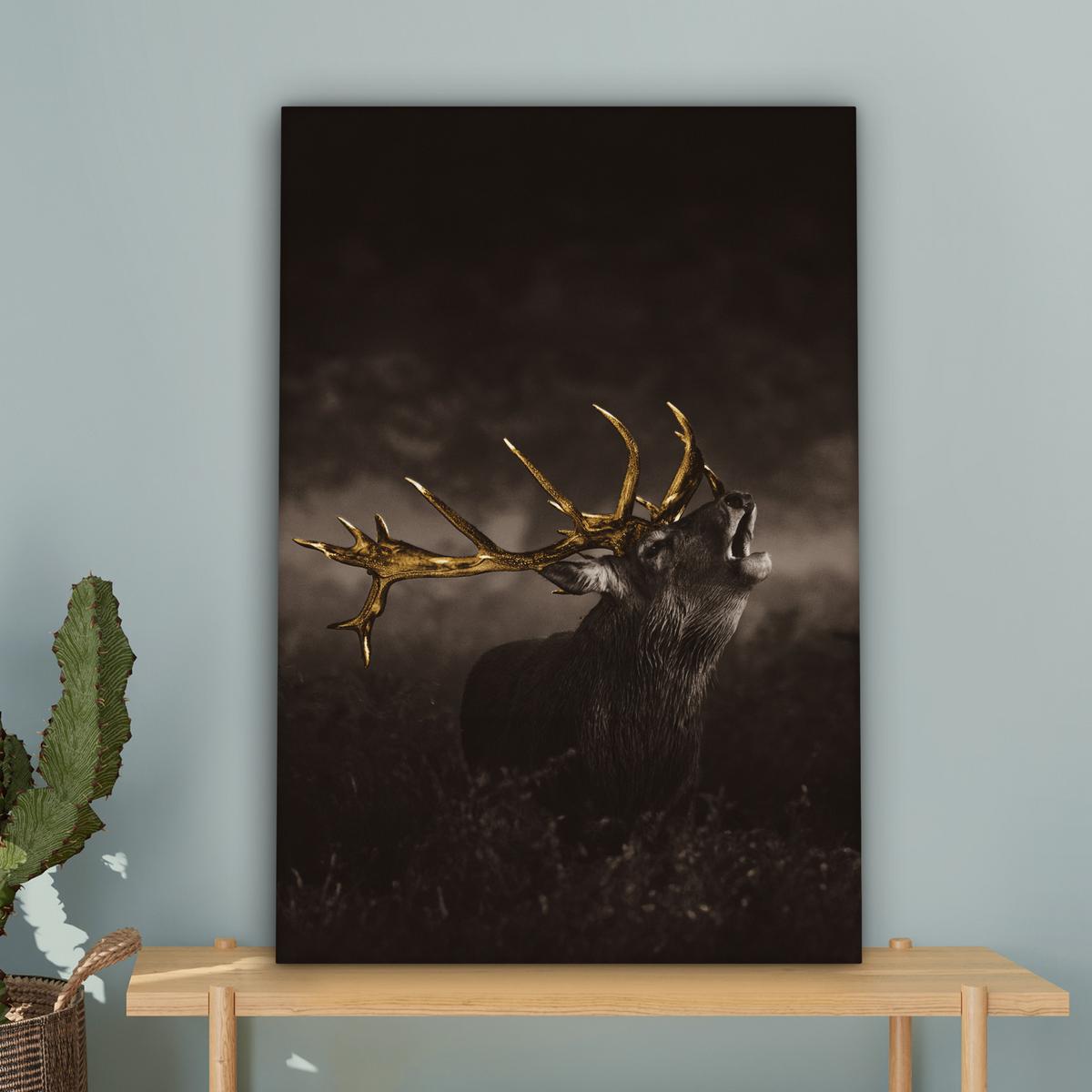 LEINWANDBILD Rotwild - Schwarz - Gold Wanddeko 40x60 cm - Braun, Textil (40/60cm) - MuchoWow