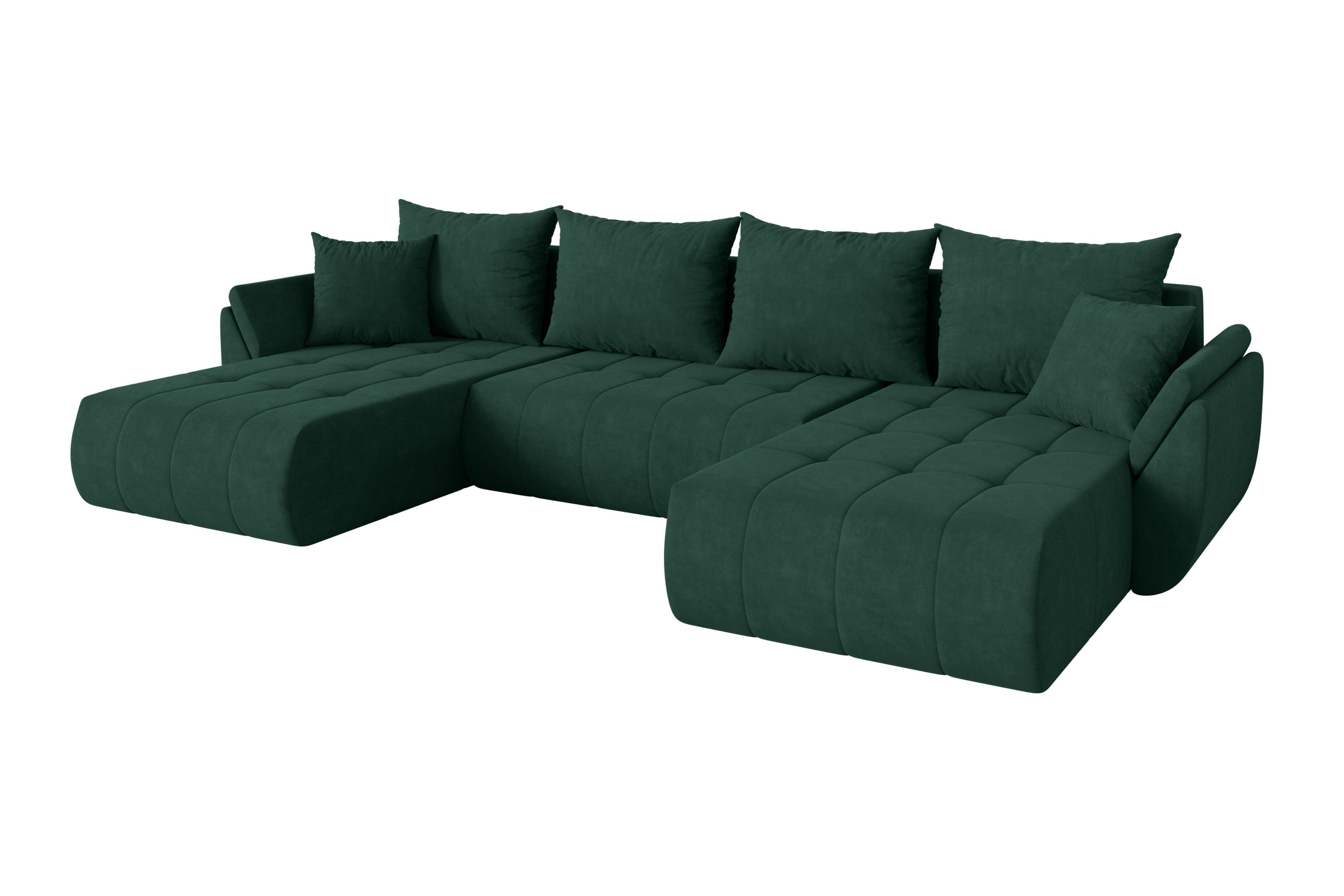WOHNLANDSCHAFT mit Schlaffunktion und Bettkasten TOKO-U 378x194x86 Grün Velours - Schwarz/Grün, Holzwerkstoff/Kunststoff (378/86/194cm) - ALTDECOR