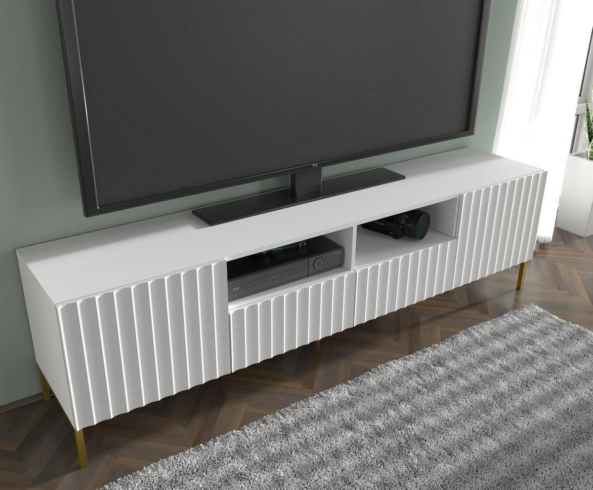 TV LOWBOARD Weiß, Gold 200/56/42 - Weiß, Holzwerkstoff (200/56/42cm) - RAUMHIRSCH FURNITURE