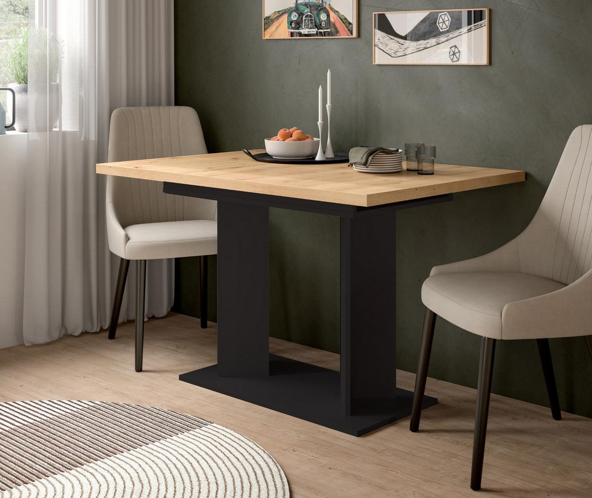 ESSTISCH Eiche Artisan, schwarz 120 - 160 x 80 cm, Küchentisch ausziehbar - Schwarz/Eiche Artisan, Holzwerkstoff (80/120/76cm) - Inn.Furn