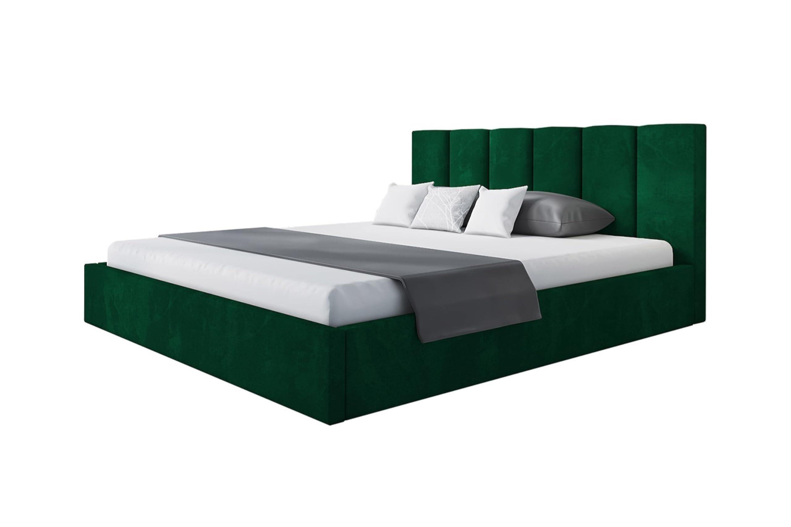 BETT 160x200 - Polsterbett mit Bettkasten und Metallrahmen - Modern Betten - Glatter Kronos-Stoff - Kollektion Tokio, Grün - Grün, Holz/Textil (160/200cm) - Alpi-Möbel