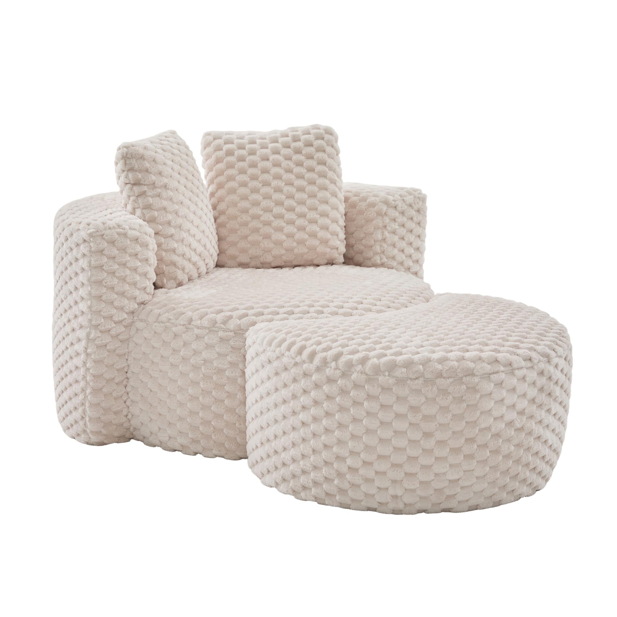 LOUNGESESSEL Mit Hocker Übergroß Rund Komprimiert Ohne Montage - Beige, Textil (129/65/116cm) - Urban Meuble