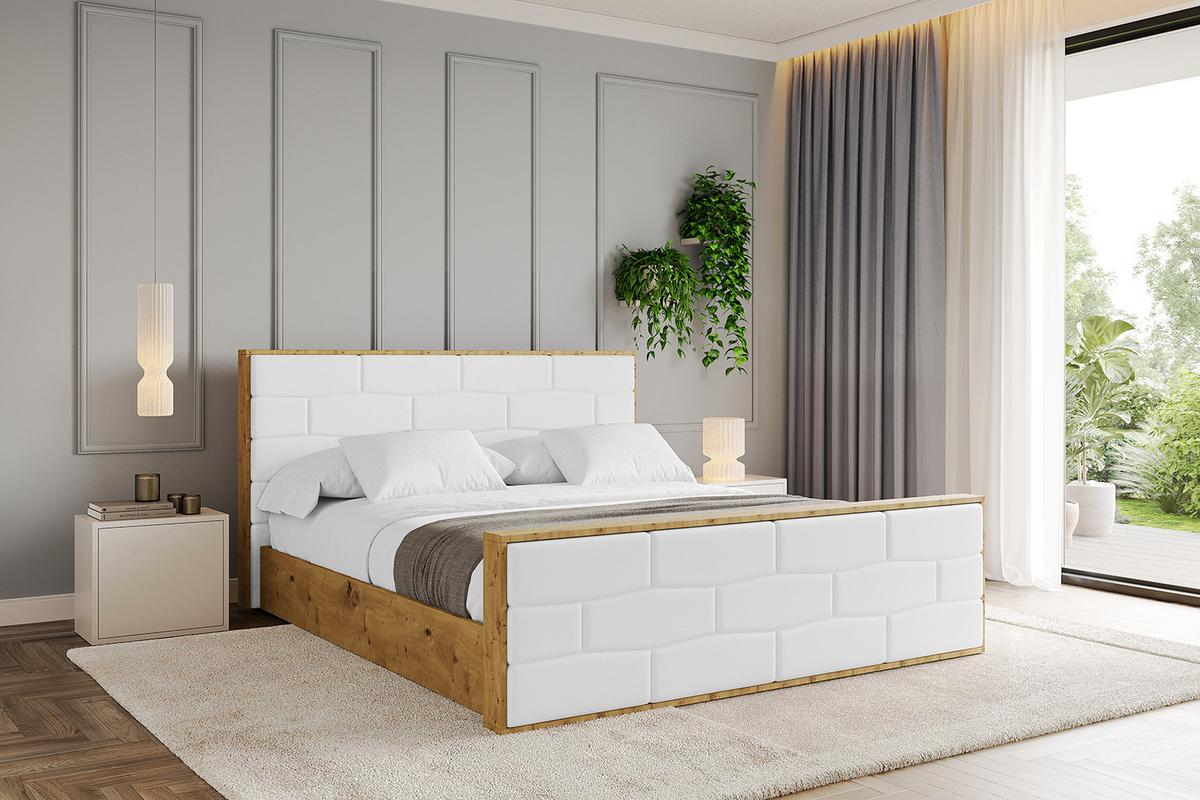 POLSTERBETT mit Bettkasten, Fußteil und Lattenrost, Boxbett mit Matratze H3/H4 - ENZO8-Z 180x200 Weiß Kunstleder - Weiß Hochglanz, Holzwerkstoff/Textil (180/200cm) - ALTDECOR