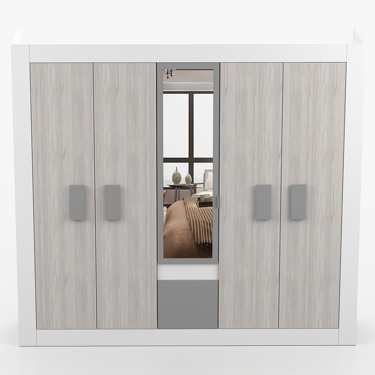 KLEIDERSCHRANK HELIOS 5D 231 cm, 231/210/57, 5-türig, Grau - Grau, Holzwerkstoff (231/210/57cm) - imoebel24