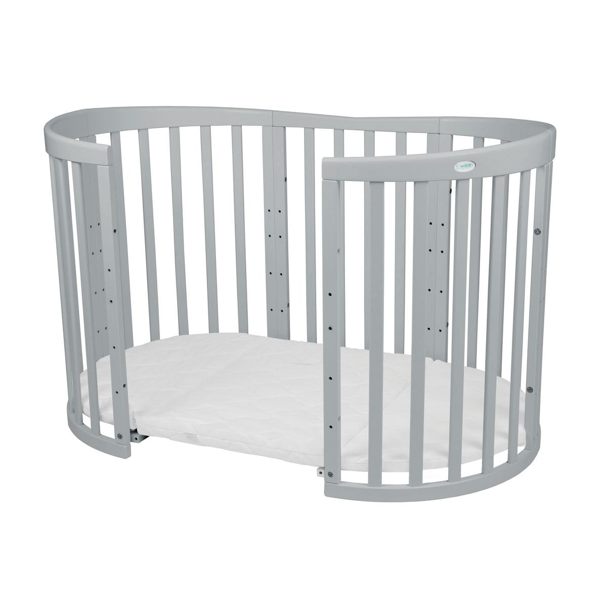BABYBETT GREY OVAL 7in1 mit Matratze - Grau, Holz/Textil (73/125cm) - waldin