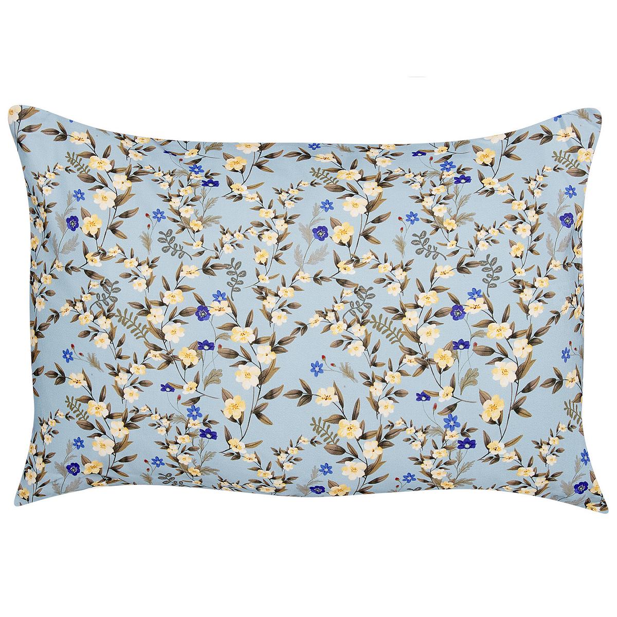 GARTENKISSEN 2er-Set Blumenmuster blau 40/60 cm Valloria - Hellblau, Textil (60/40cm) - Beliani
