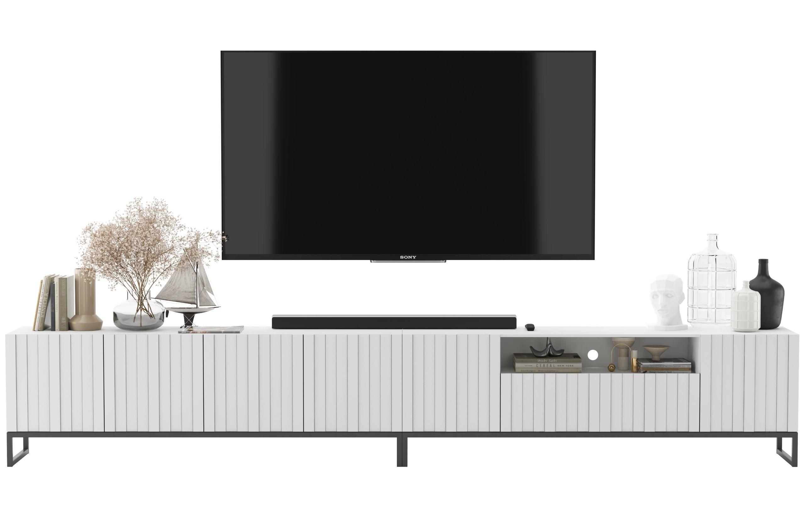 TV-LOWBOARD 2er-Set Elpis2 Weiß matt mit schwarzem Metallrahmen 150 cm - Schwarz/Weiß, Holzwerkstoff/Metall (300/51.5/36.5cm) - Meble Lindner