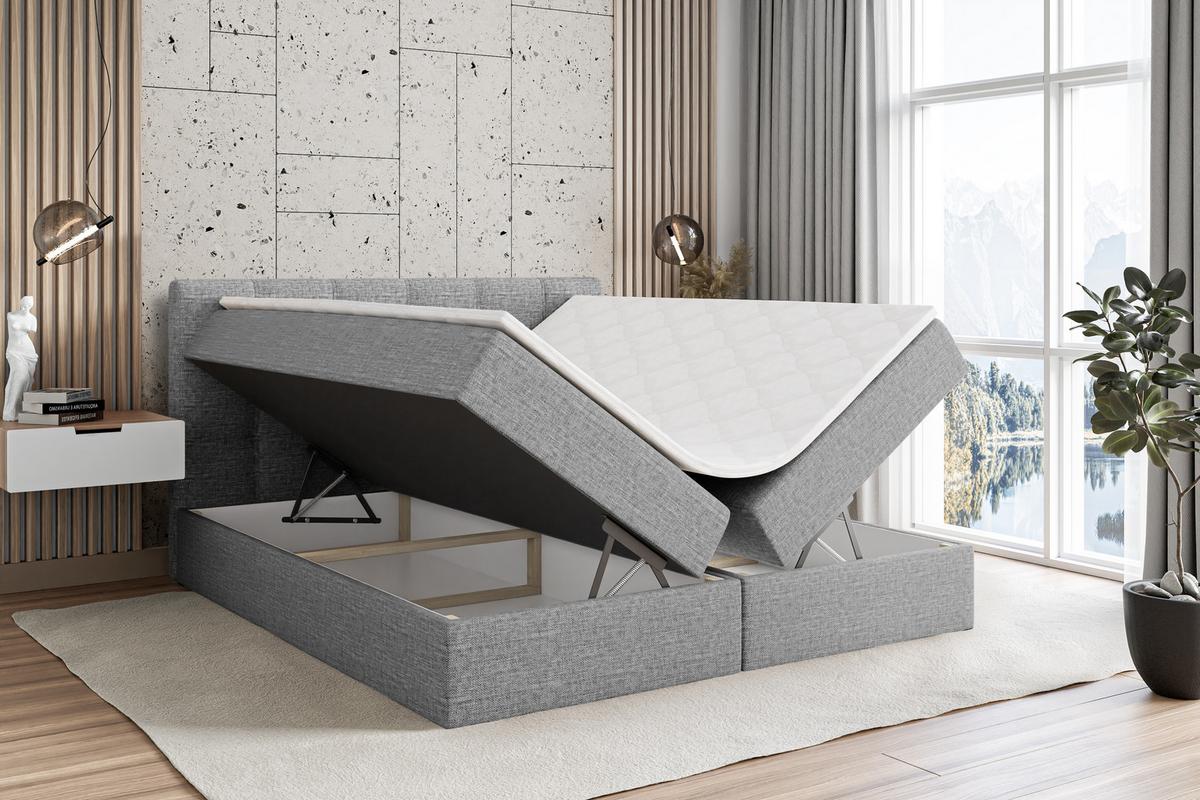 BOXBETT mit Matratze H4 und Lattenrost - MARCE - 140x200 - H4 - Grau - Grau, Holzwerkstoff (140/200cm) - ALTDECOR