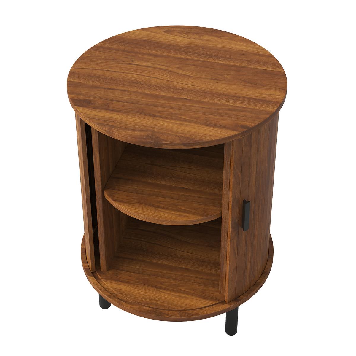 BEISTELLTISCH Rund Nussbaum Sideboard mit Schiebetür & Metallfüßen - Walnussfarben, Holzwerkstoff (48/48/65cm) - Urban Meuble