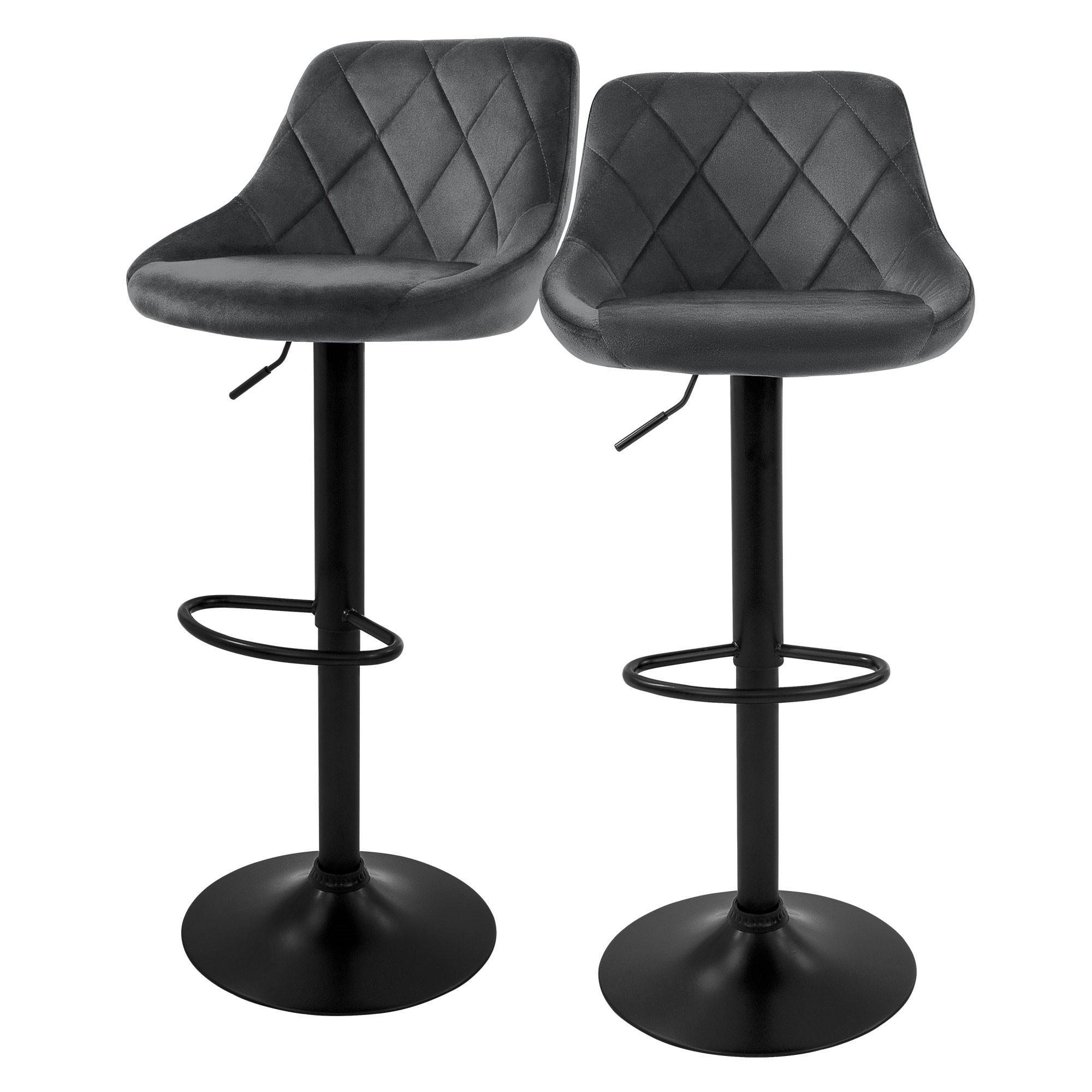 BARHOCKER 2er Set aus Samt Grau höhenverstellbar/drehbar - Schwarz/Grau, Metall (37/106/47cm) - ML-DESIGN
