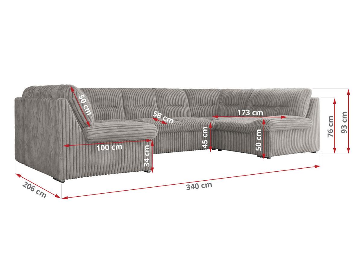 WOHNLANDSCHAFT COMODO U Hellgrau Cord - Silberfarben/Hellgrau, Textil/Metall (340/93/206cm) - MKS