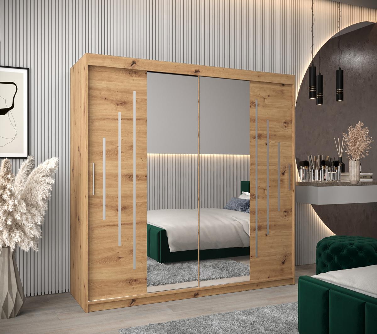 SCHWEBETÜRENSCHRANK 200/200/62 2-türig - Silberfarben/Eiche Artisan, Holz/Kunststoff (200/200/62cm) - Abiks Möbel