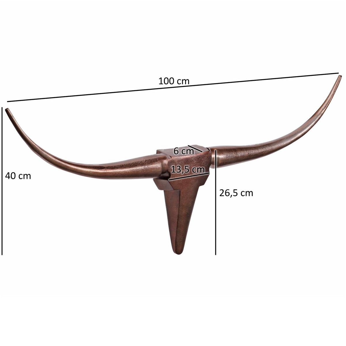WANDDEKO Bull Geweih aus Aluminium 125 cm Breite, Bronze 100x6x40 cm - Braun, Metall (100/40/6cm) - KADIMA DESIGN
