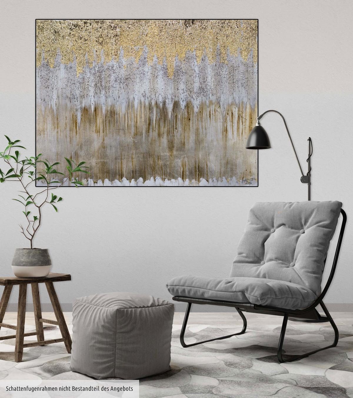 ACRYLBILD HANDGEMALT 100/75 cm - Goldfarben, Holz/Textil (100/75cm) - KUNSTLOFT