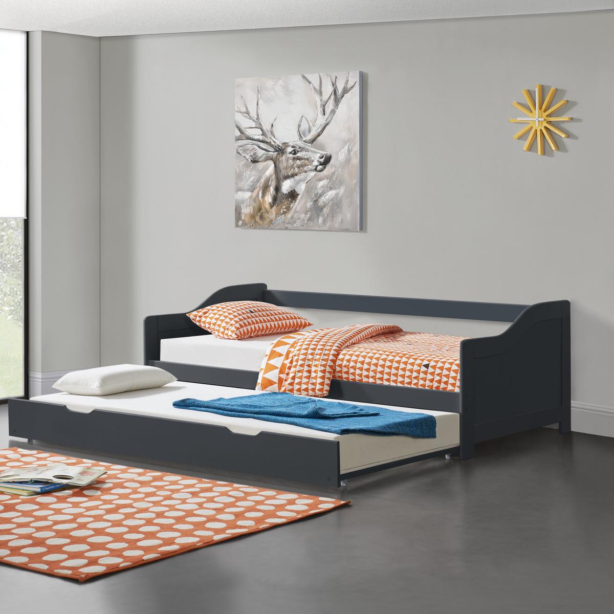SOFABETT - Dunkelgrau, Holz (90/200cm) - [en.casa]