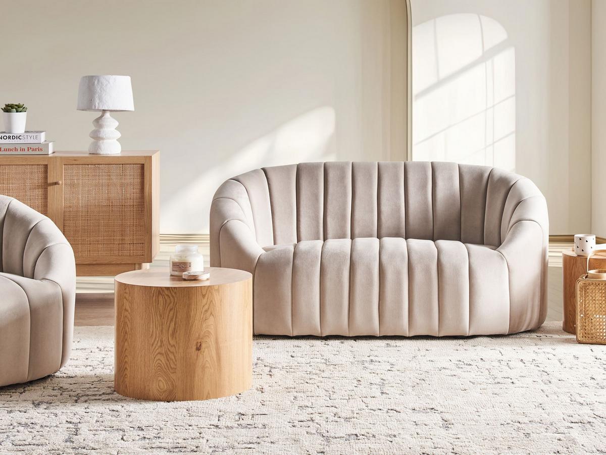 2-SITZER-SOFA Samtstoff Beige Malung - Beige, Textil (141/68/77cm) - Beliani