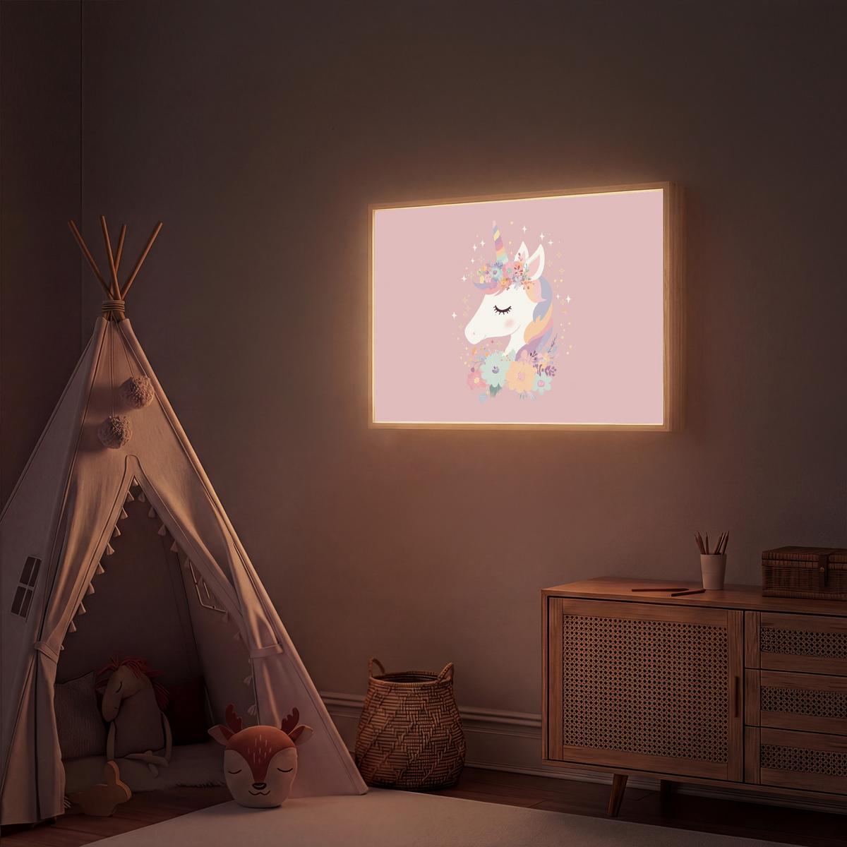 NACHTTISCHLAMPE MIT AKKU Einhorn - Rosa - Blumen 100x70 cm - Rosa, Holzwerkstoff (8/100/70cm) - OnlyWow