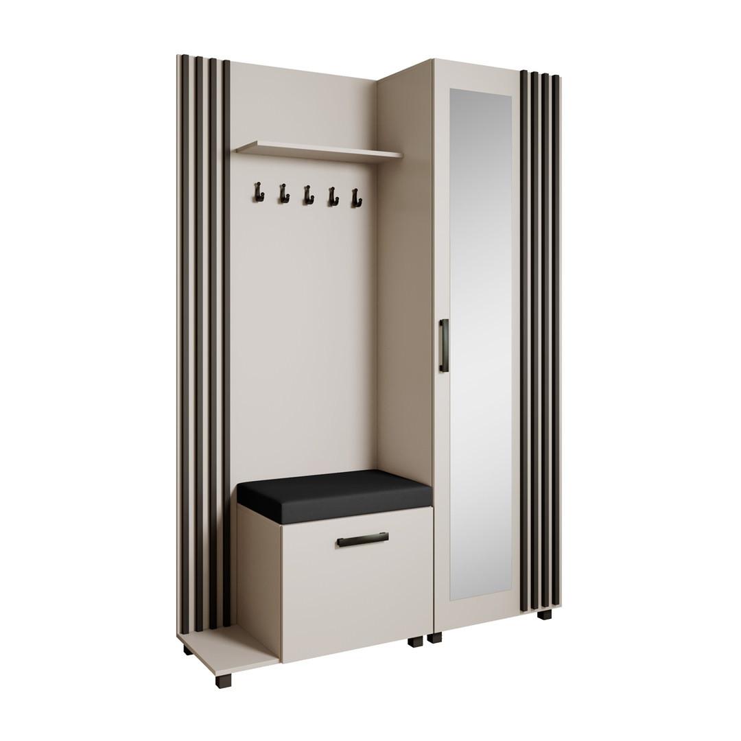 GARDEROBENSCHRANK Livia mit Aufhängern und Spiegel, Kaschmir, Schwarz, links - Kaschmir/Schwarz, Holzwerkstoff (137/207/42cm) - Beautysofa