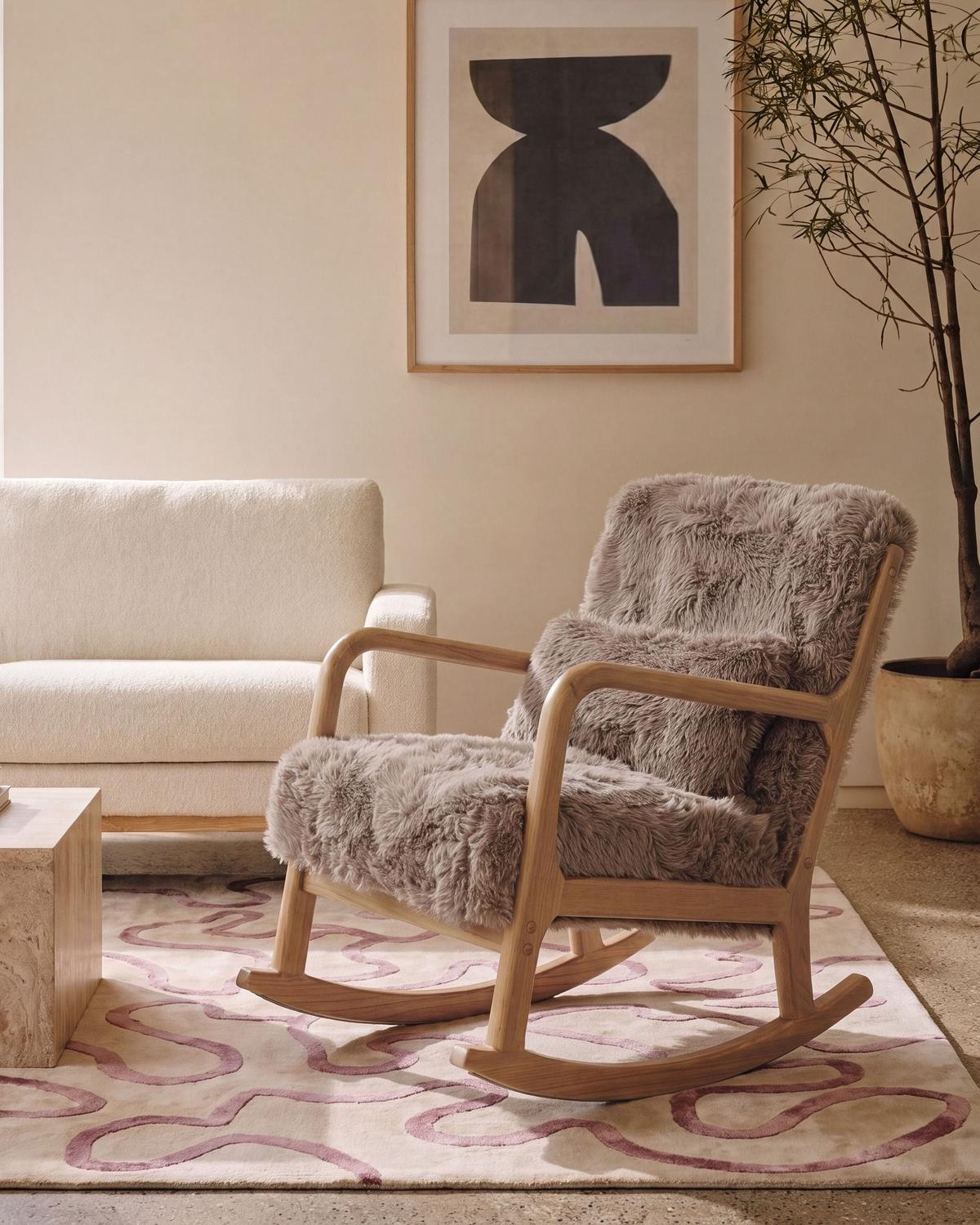 SCHAUKELSESSEL Webpelz Taupe Skovde - Taupe/Beige, Textil (66/82/79cm) - Beliani