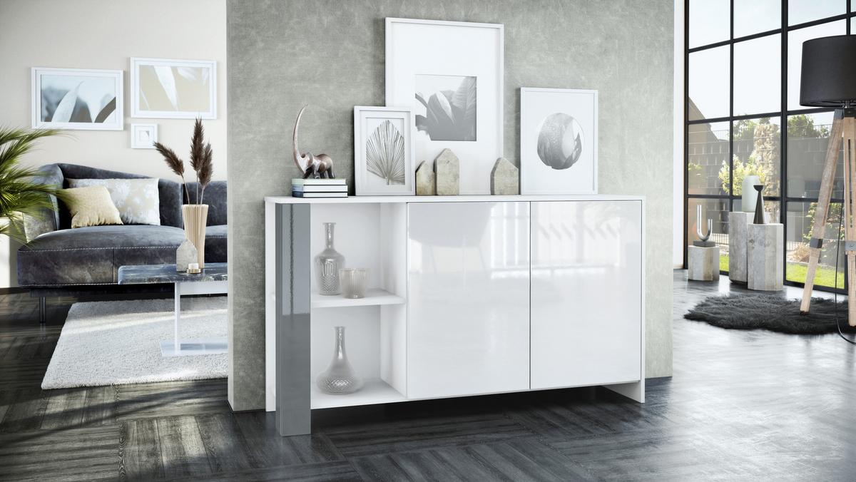 WOHNZIMMERSET Venedig Grau Hochglanz - Grau, Holzwerkstoff (248/151.5/36cm) - Vladon