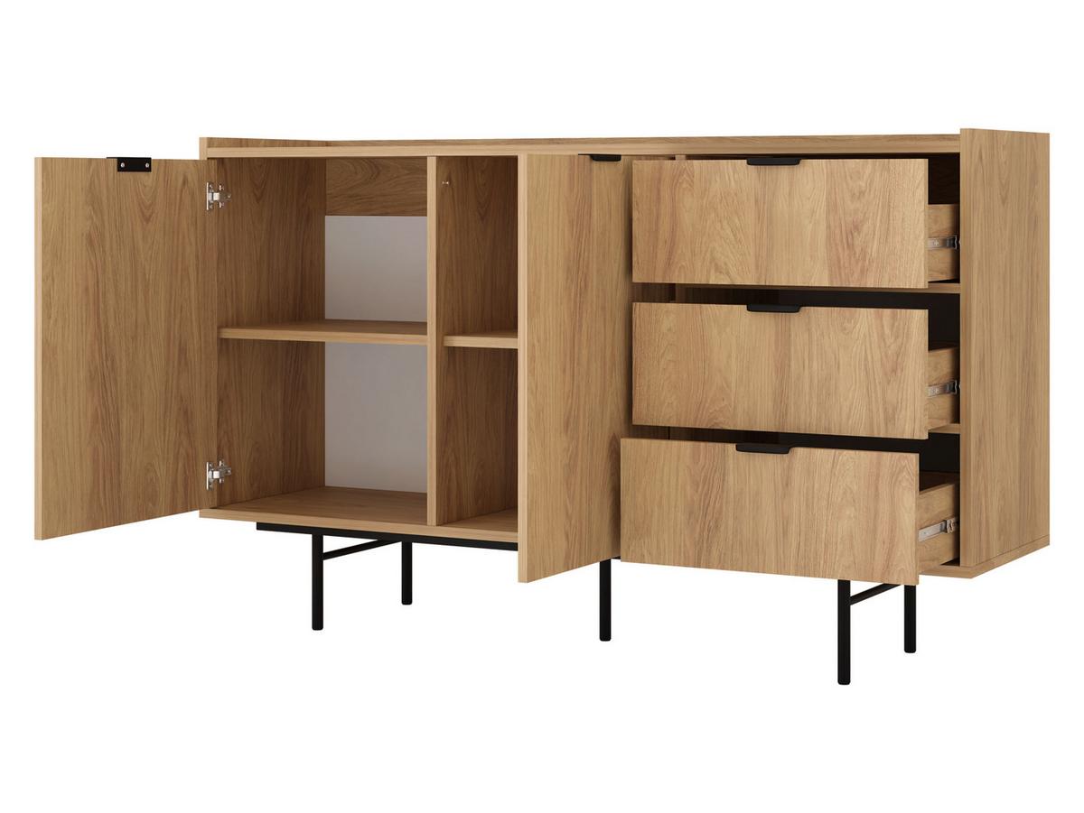 KOMMODE Edison 2D3S - Eichefarben/Schwarz, Holzwerkstoff/Metall (150/90/40cm) - MIRJAN24