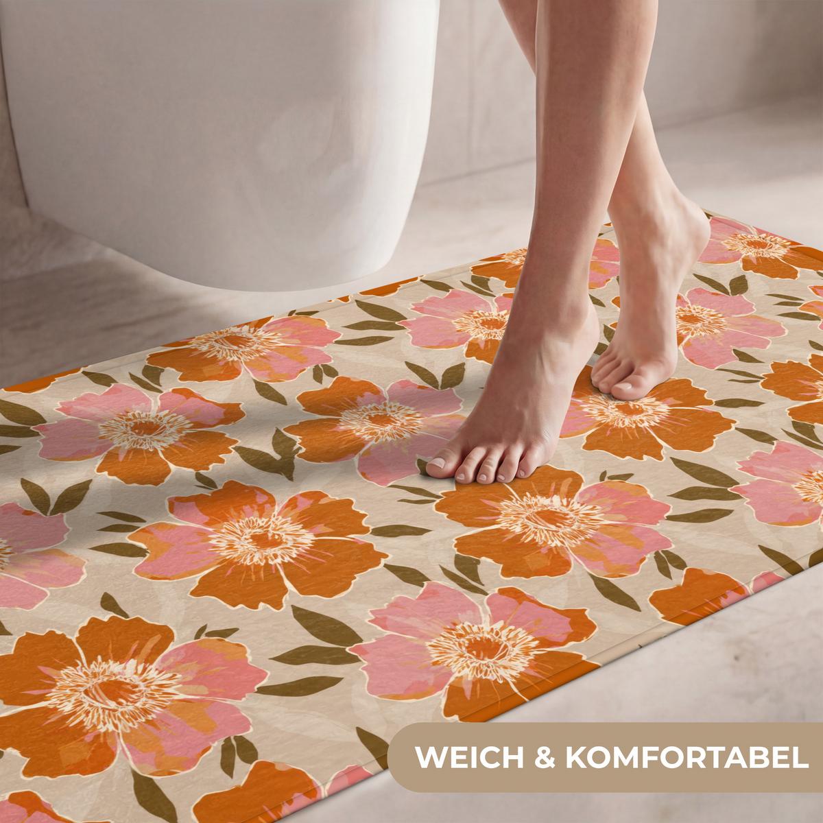 WC-VORLEGER Blumen - Motiv - Retro WC Teppich 120x60 cm - Multicolor, Textil (120/1cm) - OnlyWow