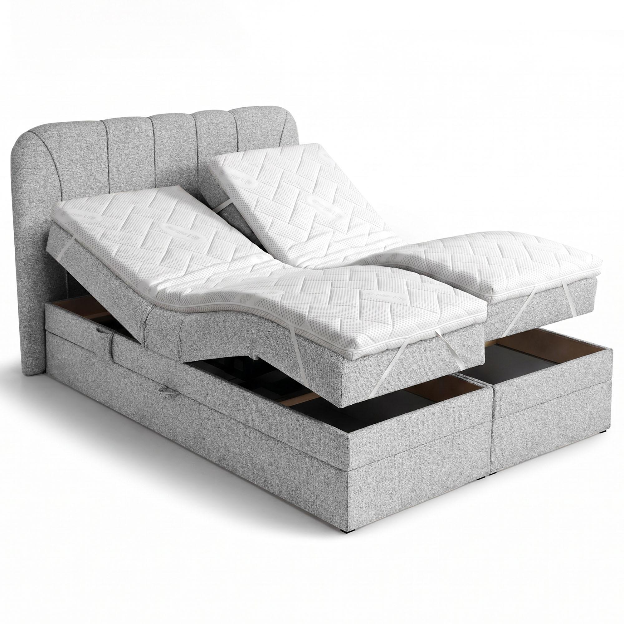 BOXSPRINGBETT Romeo mit elektrischer Matratzenverstellung, 180x200 cm, Hellgrau - Hellgrau, Textil (180/200cm) - Beautysofa