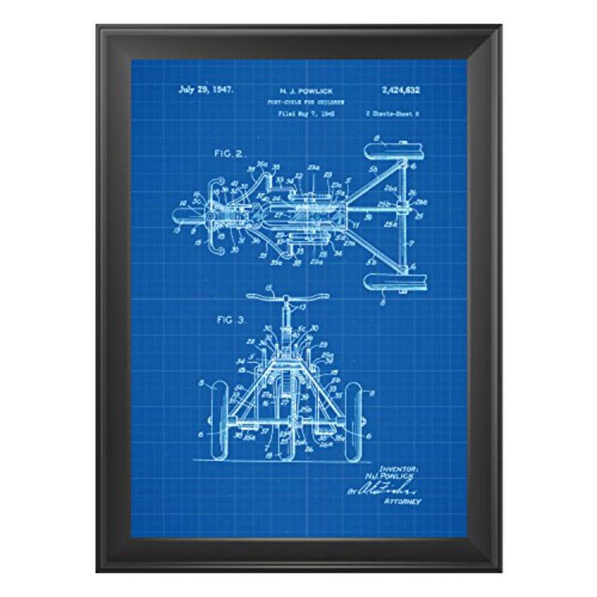 POSTER Set mit 4 Blau Kinderspielzeug Patent Stil von Puppen und Spielen A4 Schwarzer Rahmen - Schwarz, Papier (29.7/3cm) - Nacnic