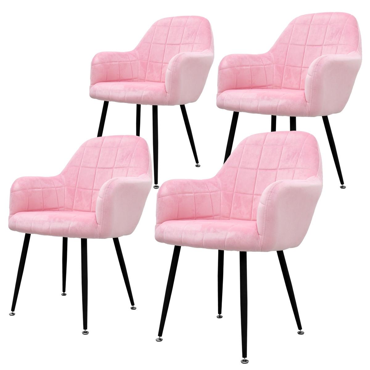 ESSZIMMERSTUHL 4er Set Rosa Samt - Pink/Schwarz, Textil/Metall (60/84/58cm) - ECD-Germany