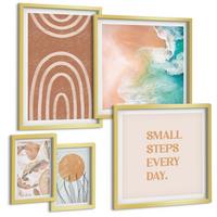 BILDER SET 5er Set - 50x50 cm & 20x30 cm & 40x60 cm Goldrahmen - Familie liebt Zuhause Aquarell - Goldfarben, Kunststoff (40/60cm) - TULUP