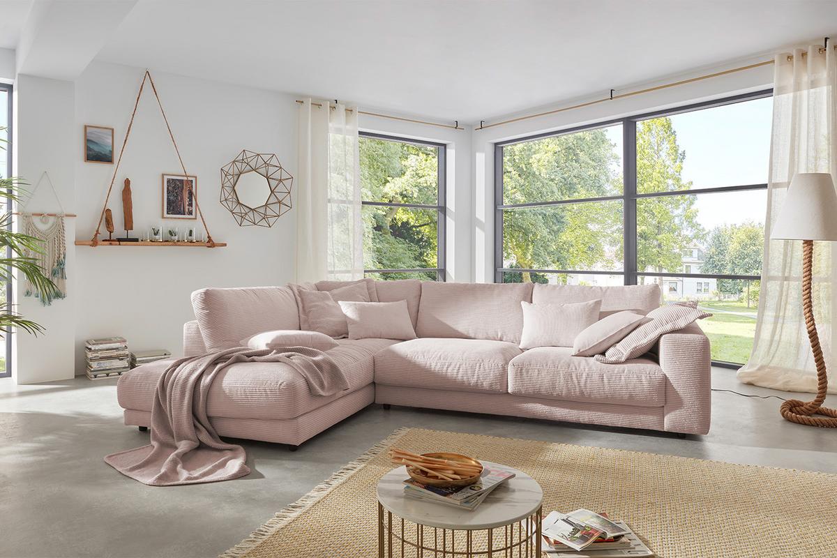 ECKSOFA MADELINE Pink Cord - Schwarz/Rosa, Kunststoff/Textil (325/224cm) - KAWOLA