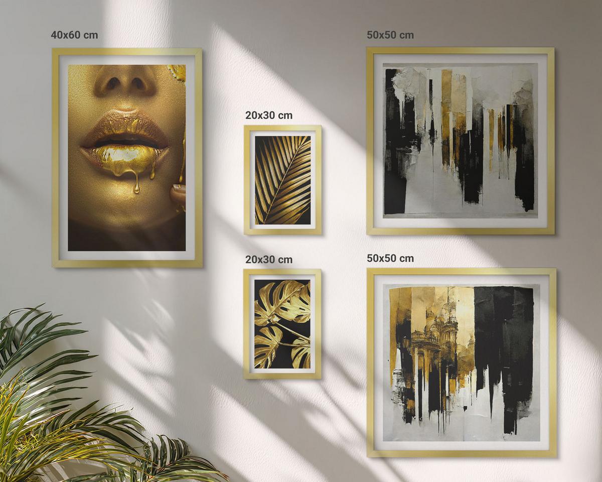 BILDER SET 5er Set - 50x50 cm & 20x30 cm & 40x60 cm Goldrahmen - Sonnenuntergangsbrücke Landschaft - Goldfarben, Kunststoff (40/60cm) - TULUP