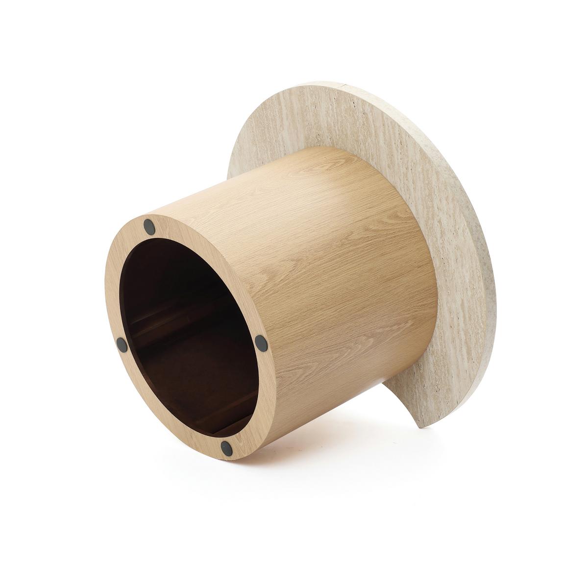 COUCHTISCH Rund 2er Set Holz mit Travertin-Optik, Ø60 & 40cm - Braun, Holzwerkstoff (60/85/47.5cm) - Hometopia