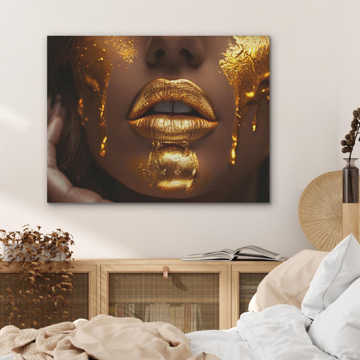 AKUSTIKBILD Frau - Gold - Luxus - Porträt Gemälde 80x60 cm - Goldfarben, Kunststoff (80/60/0.9cm) - MuchoWow