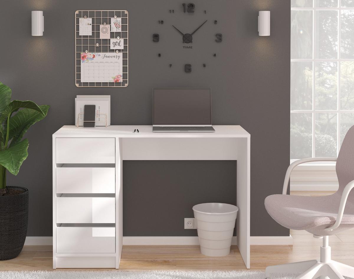 SCHMINKTISCH weiß Hochglanz 110 cm, Kosmetiktisch mit Schubladen und Spiegel - Weiß, Holzwerkstoff (110/145/48cm) - Inn.Furn