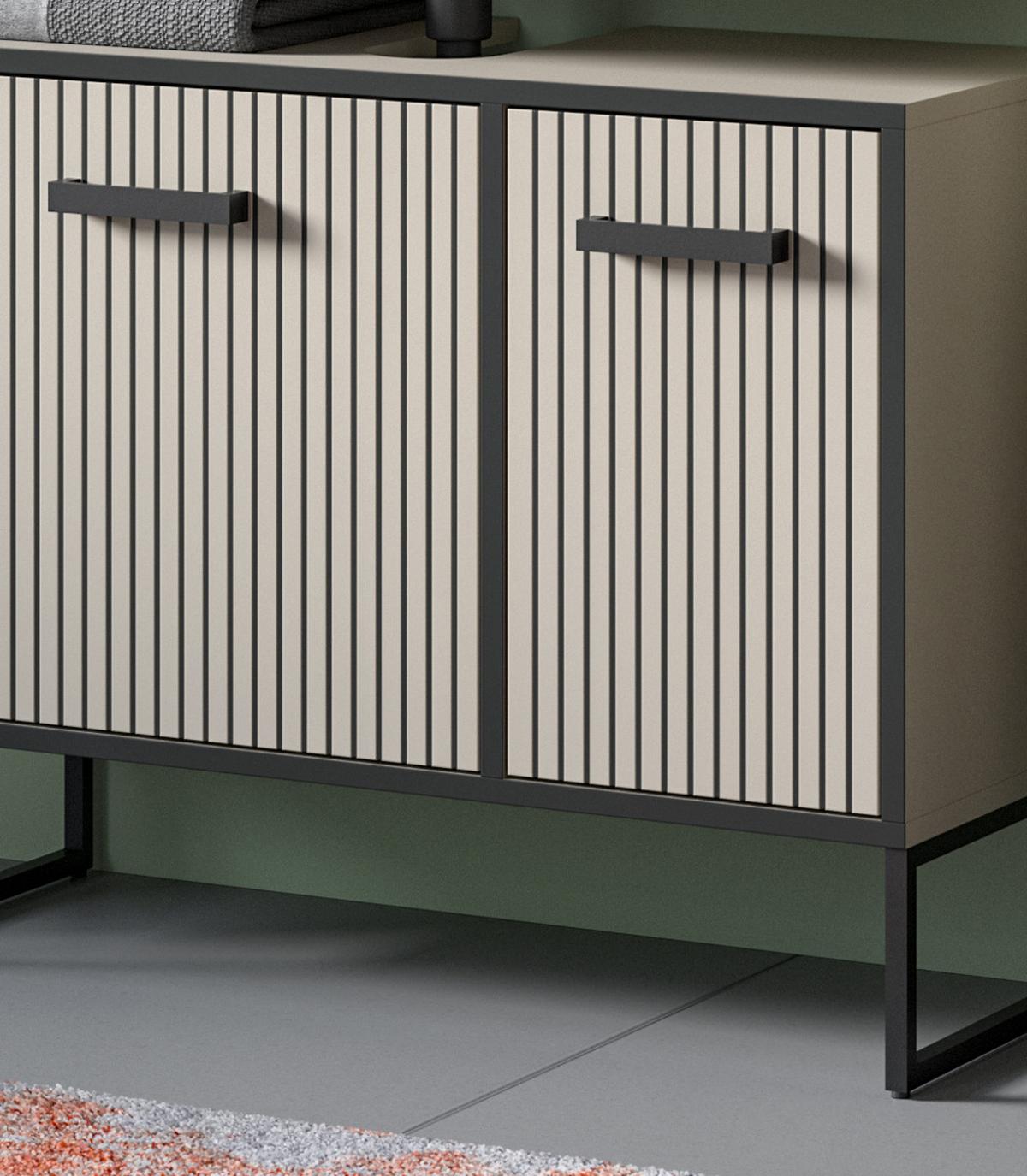 WASCHBECKENUNTERSCHRANK schwarz, sand 80 cm mit Soft-Close - Sandfarben/Schwarz, Holzwerkstoff/Metall (80/63/36cm) - Inn.Furn