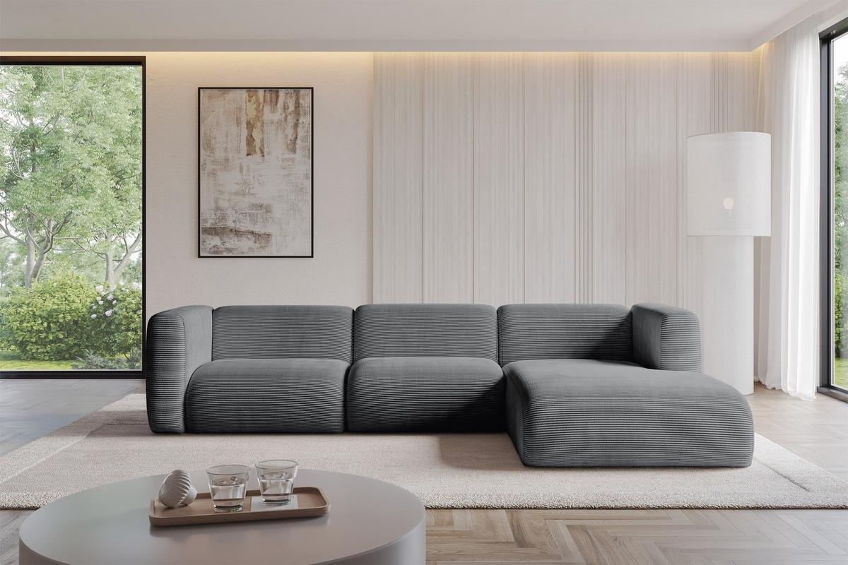ECKSOFA Ottomane Rechts MIRA-L2 318x179x89 Dunkelgrau Cord - Dunkelgrau/Graphitfarben, Holzwerkstoff/Kunststoff (318/179cm) - ALTDECOR