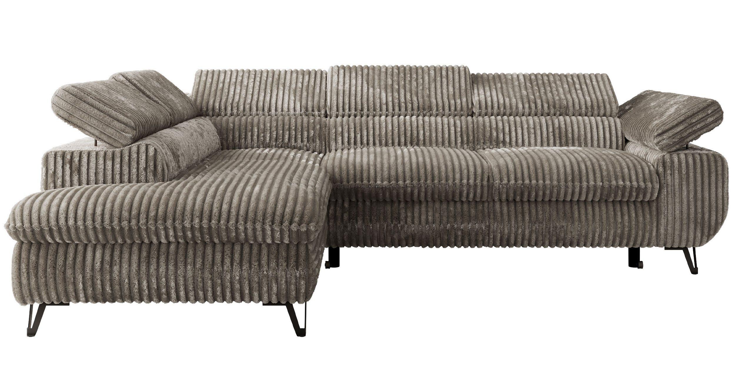 ECKSOFA PABLO L Grau Cord - Links Seite mit T25 Topper - Schwarz/Grau, Textil/Metall (208/273cm) - MKS