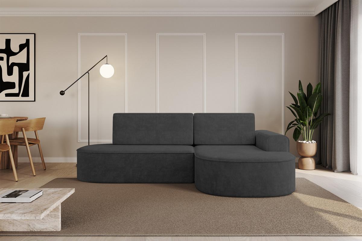 ECKSOFA mit Schlaffunktion und Bettkasten Ottomane Rechts MARI-L1-S - 283x167x73 cm Dunkelgrau Velours - Dunkelgrau/Schwarz, Holzwerkstoff/Kunststoff (167/283cm) - ALTDECOR