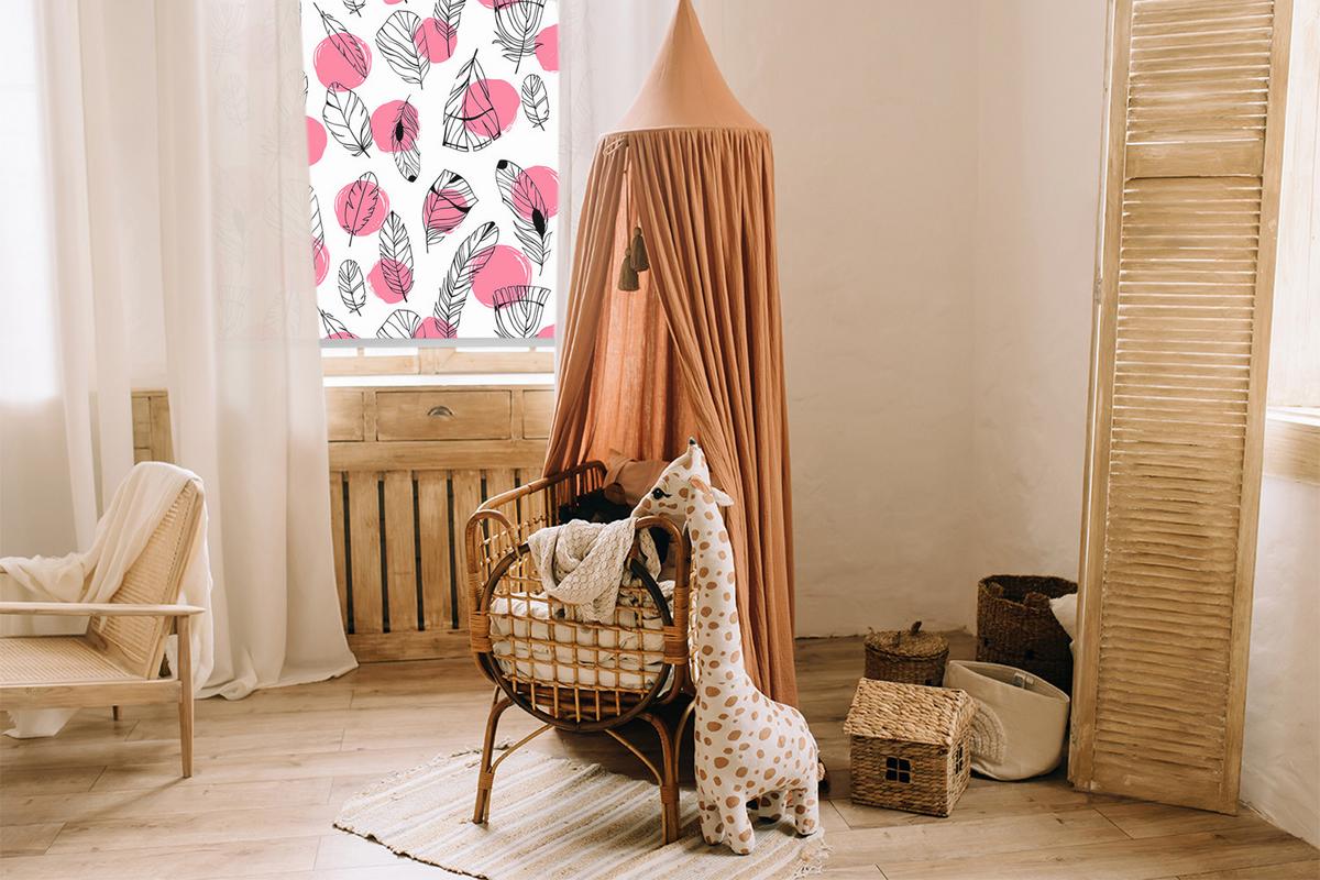 INNENROLLO - Fensterrollo - Rollo - 80x140 cm - Federn und rosa Punkte - Pink, Kunststoff (80/140/0.5cm) - TULUP