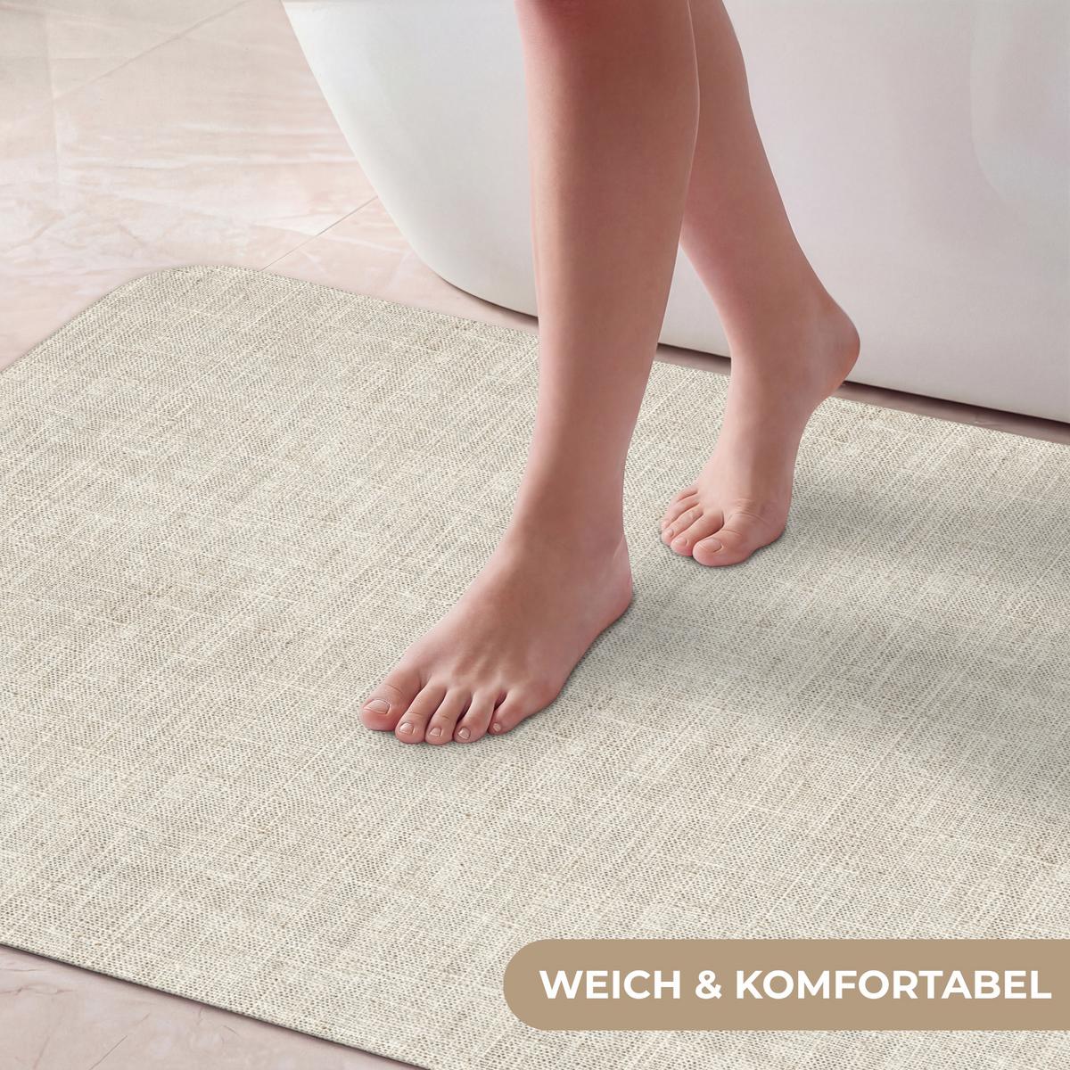 BADEMATTE Leinen - Textur - Beige 60x120 cm - Beige, Textil (60/120cm) - OnlyWow