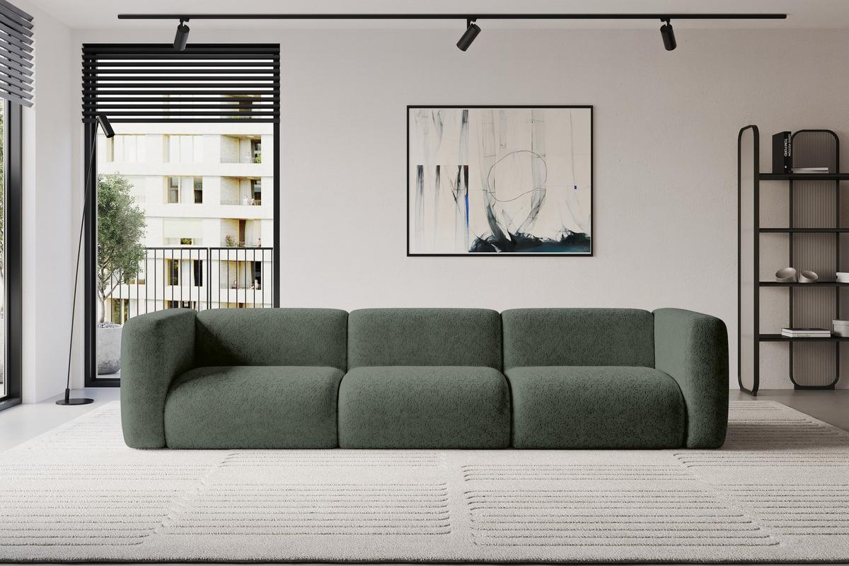 MODULARES Sofa 3-SITZER MIRA-S2 319x89x70 Grün cm Velours - Schwarz/Grün, Holzwerkstoff/Kunststoff (319/70/89cm) - ALTDECOR
