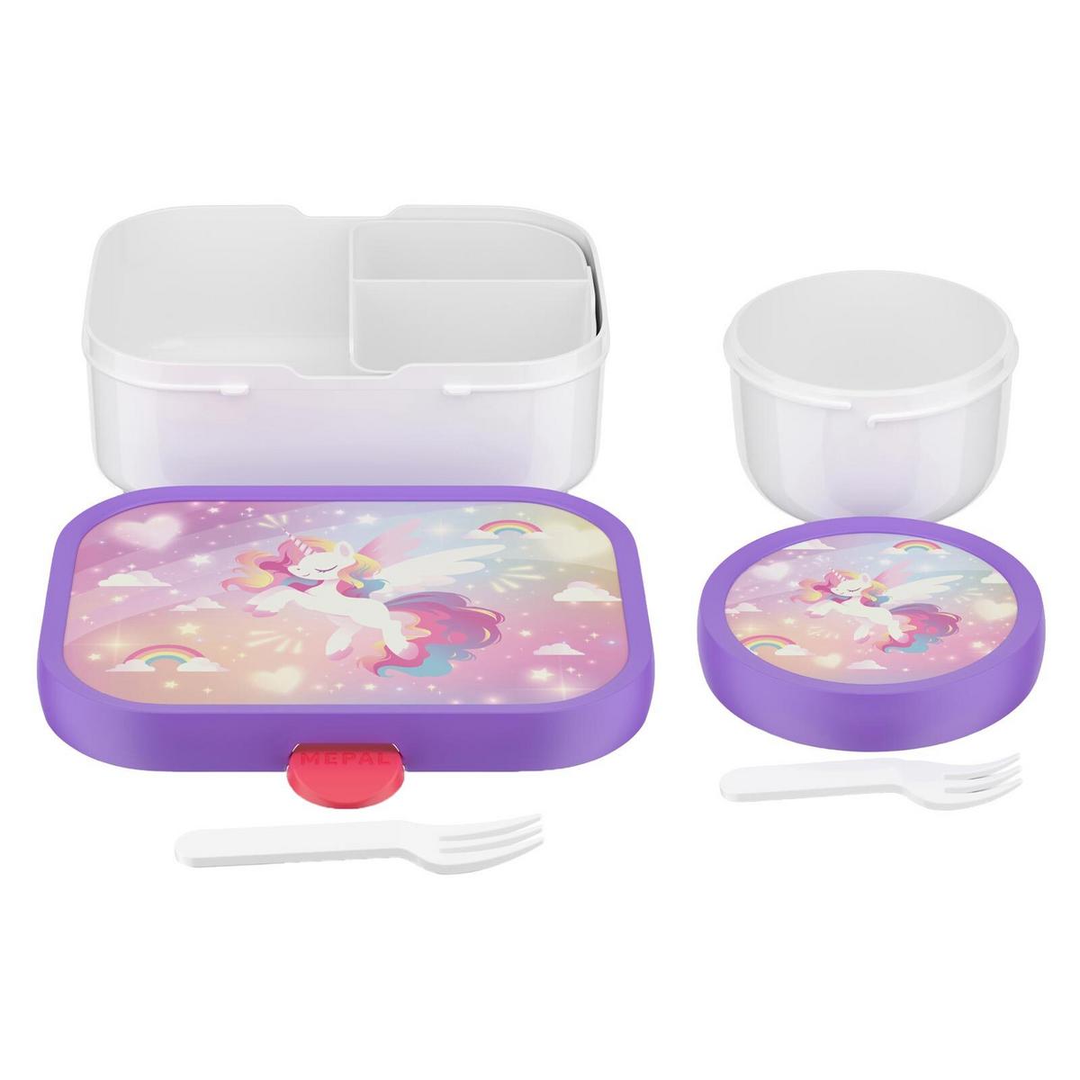 OBST- UND BENTOBOX Campus (2025) Unicorn Glow 300 & 750 ml 2er Set - Violett/Weiß, Kunststoff (2/2/2cm) - Mepal
