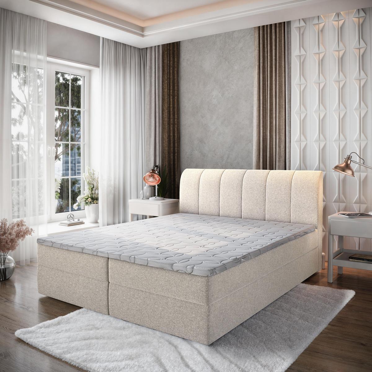 BOXBETT CEVANO 180x200 cm mit Matratze und Topper - Beige - Beige, Holz (180/200cm) - MASSENO
