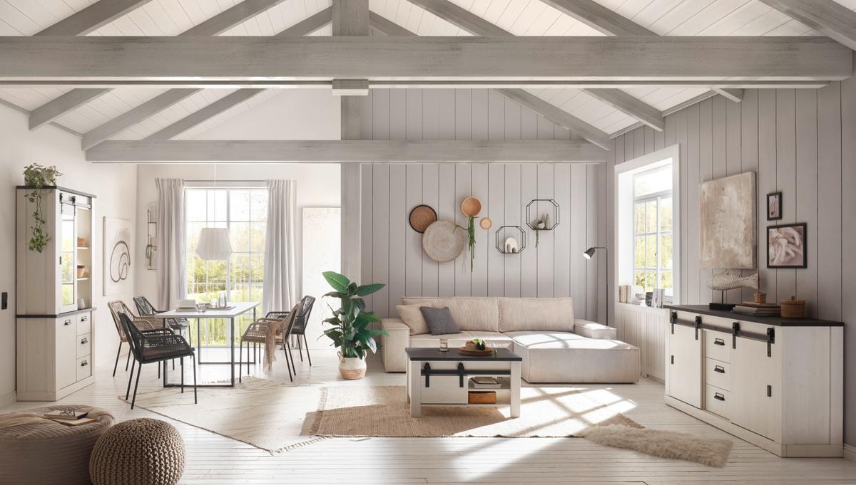 ESSTISCH weiß Pinie, anthrazit Landhaus, Küchentisch 180 x 80 cm - Anthrazit/Weiß, Holzwerkstoff/Metall (180/80/76cm) - Furn.Design