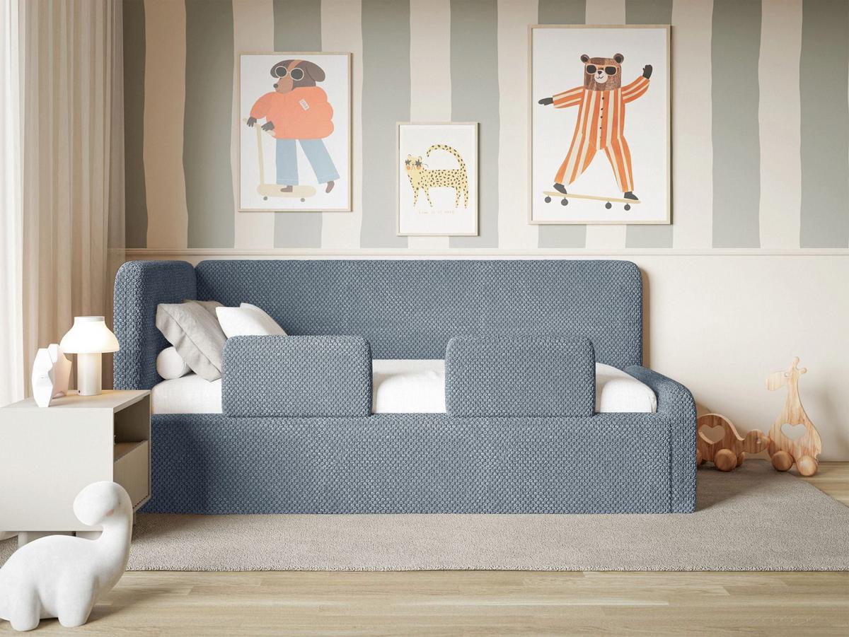 KINDERBETT Fanko Plüsch Blau 90x200 cm - Blau/Schwarz, Kunststoff/Textil (90/200cm) - Selsey